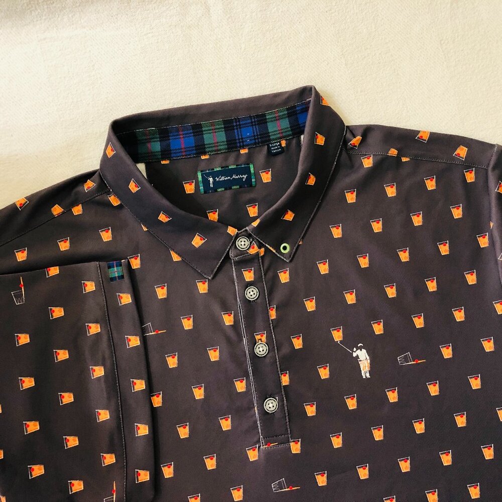 William Murray Men's Size XL Geometric‎ Drink Print Performance Golf Polo Shirt